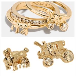 Coach Horse and Carriage Earrings and Rings Size 6